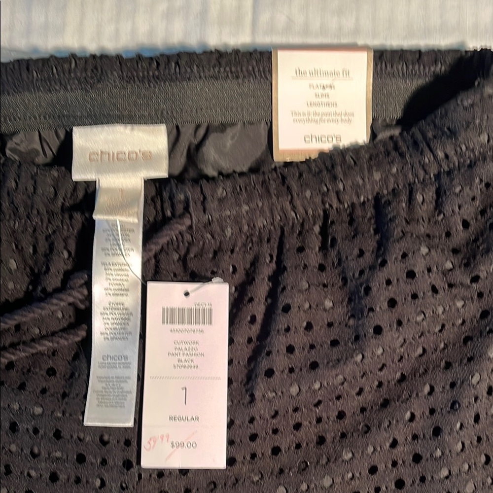 Chico's Black Wide Legged Eyelet Pants